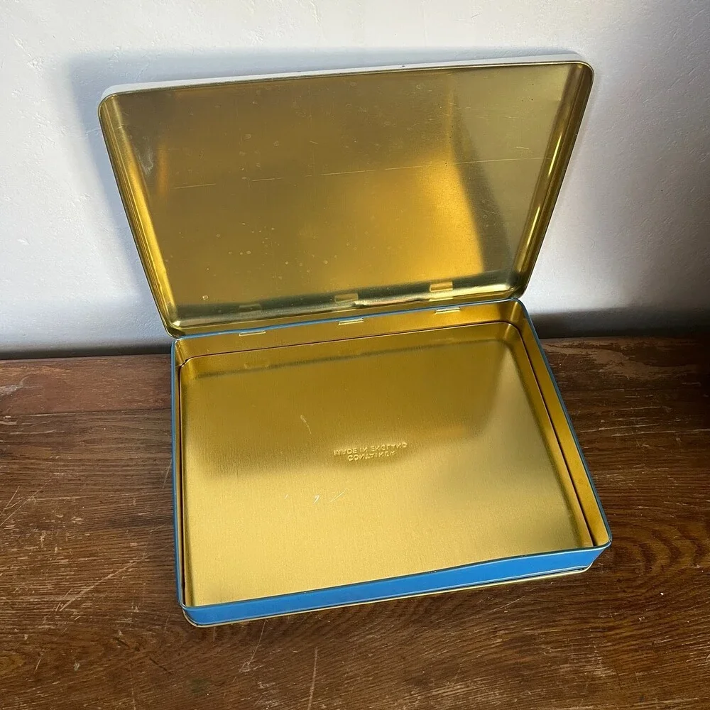 VTG Retro Fruit & Floral Metal Storage Tin England Cottage Kitchen Farmhouse Box